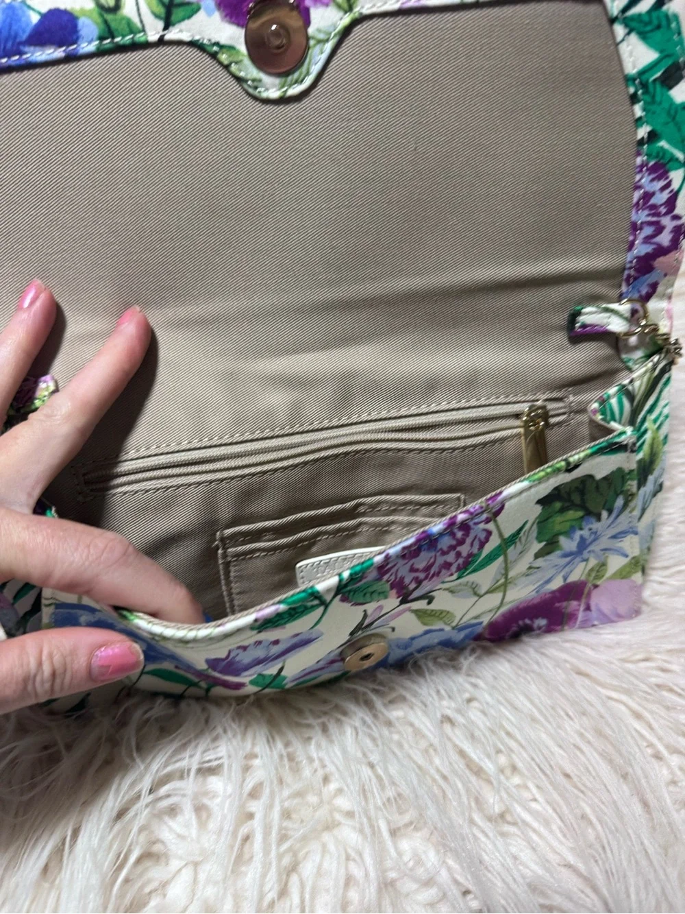 Talbots floral envelope crossbody bag Leather Trim And Chain Link Strap